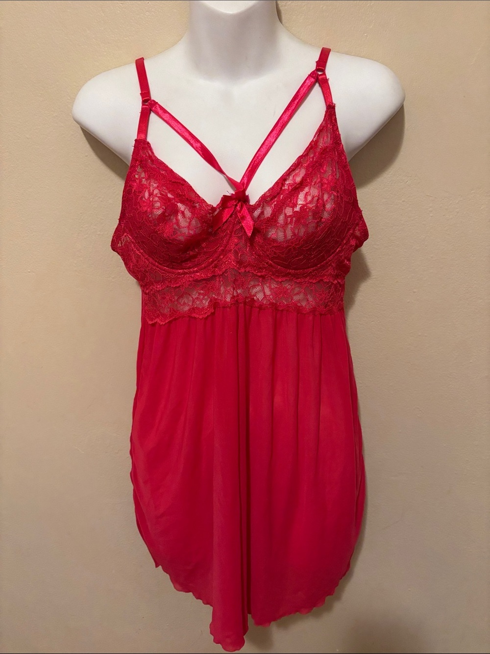 Red Lace Chemise Nightgown - Women's Intimates